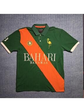 Bahari Bahamas Men's XXL Green/Orange Multicolored Sport Rugby Polo Shirt